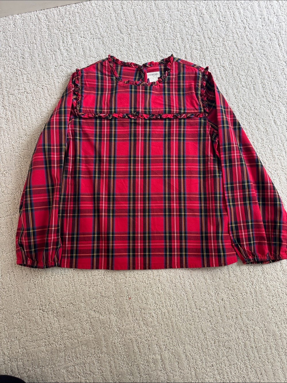 Crew cuts- Plaid Ruffle Yoke Long-Sleeve Top - Red - Kids